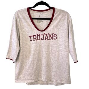 USC Trojans Womens VNeck Shirt 3/4 Sleeves L Gray and Cardinal Red